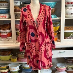 Uru Patterned Dream Confetti Travel Jacket with Raw Edges - Size Large